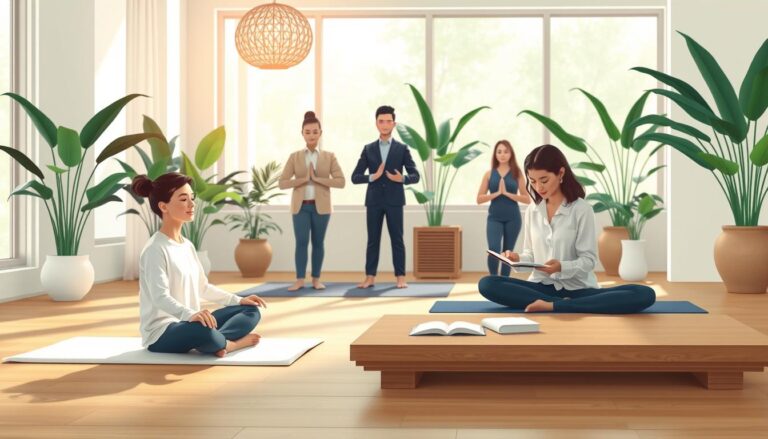 A sunlit meditation space representing Wynn Tabuchi, quiet hour host at Mossgale